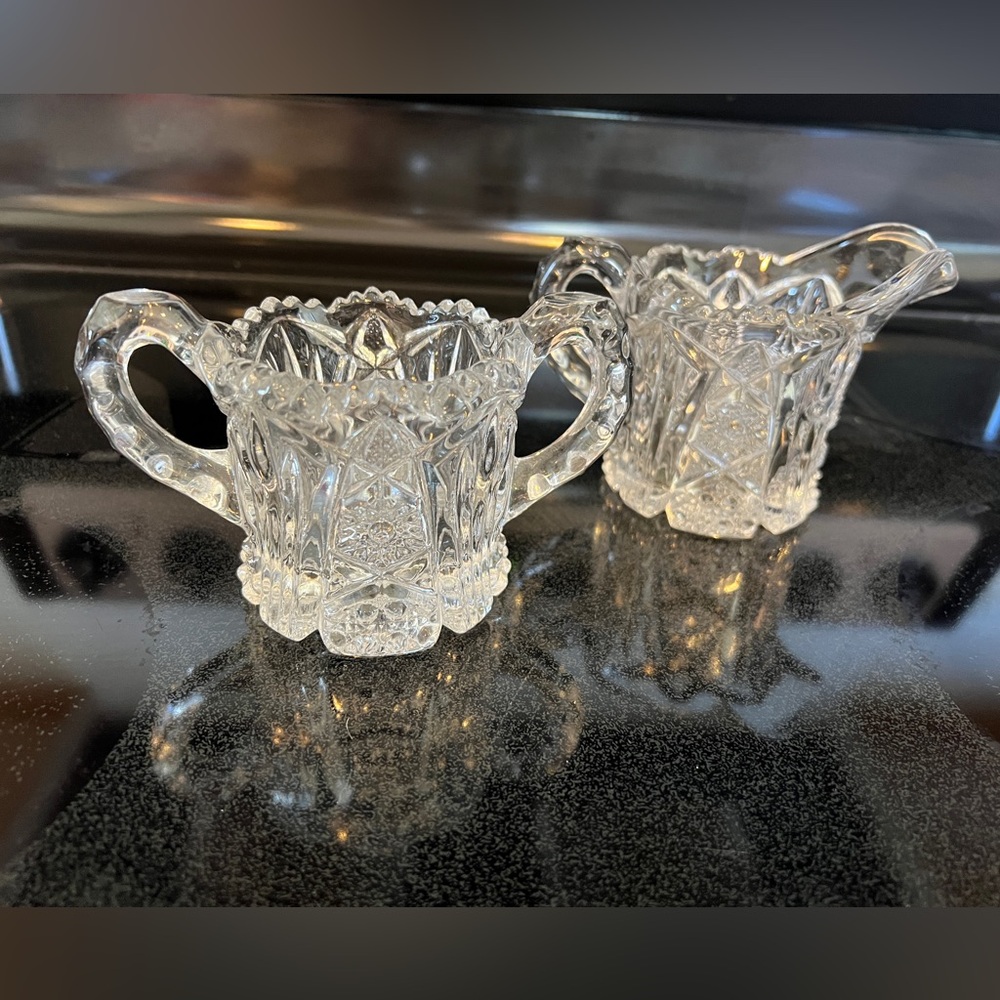 Imperial Glass-Ohio "Nucut" #212 Clear Open Sugar and Creamer Set